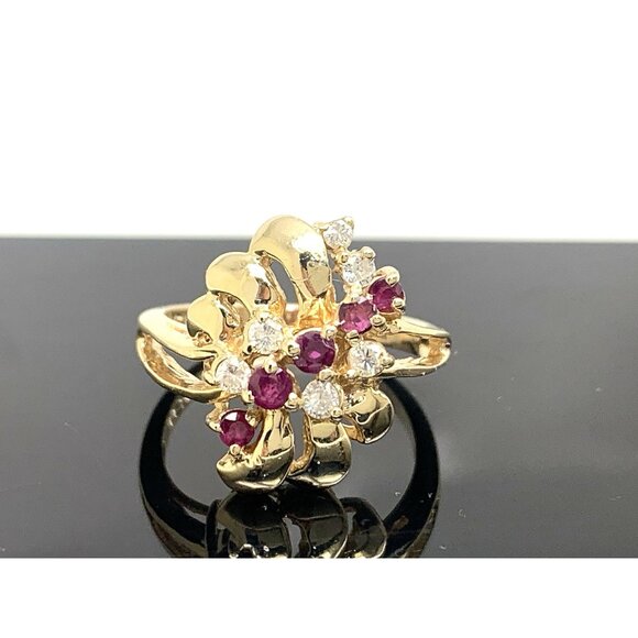 Red Gemstone Cocktail Ring 14k Yellow Gold Estate Jewelry Women's Size 7 - Picture 1 of 14